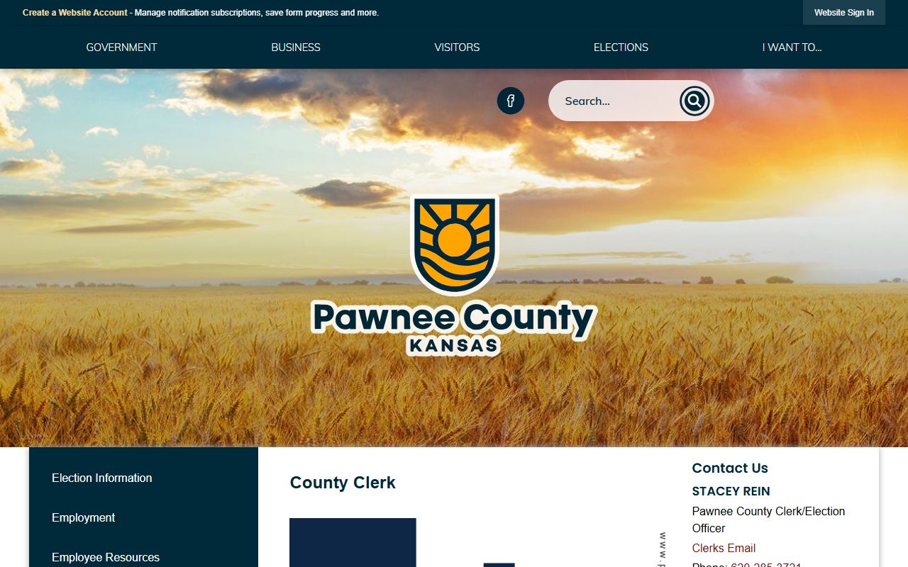 Pawnee County Clerk of the District Court routing from County Clerk page