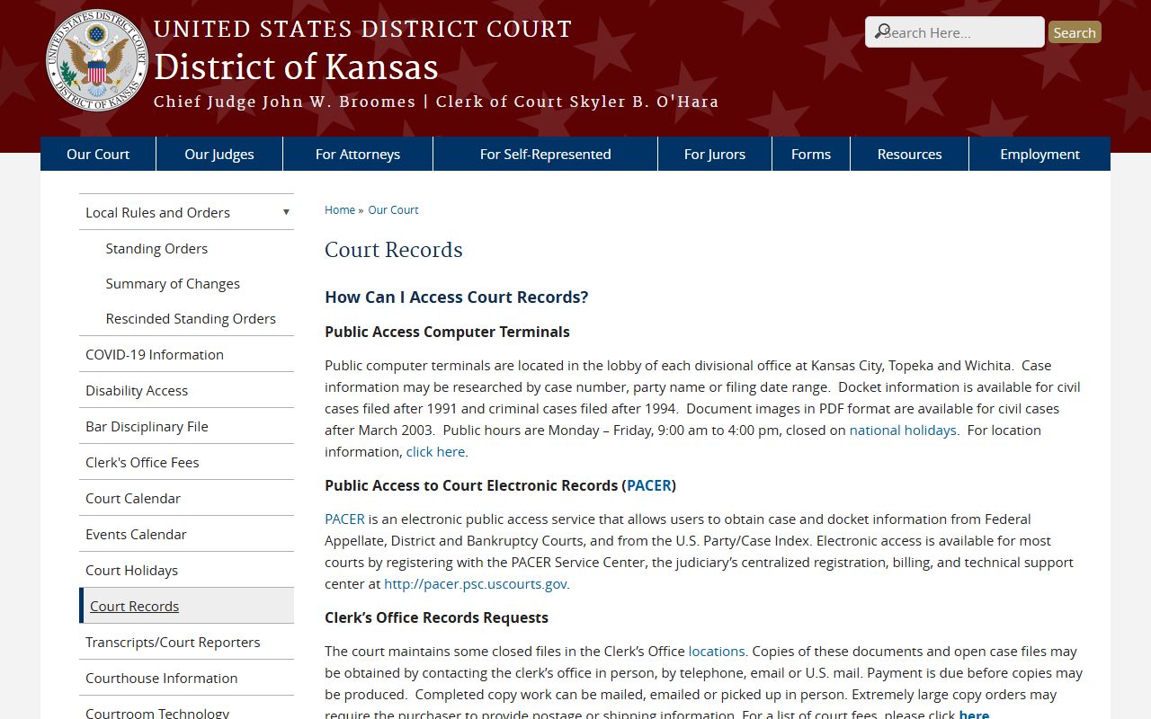 Pawnee County court dockets District of Kansas court records source