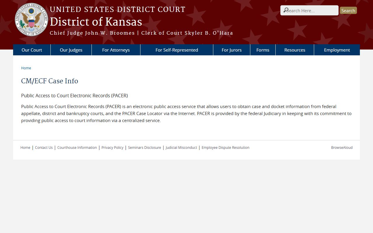 Pawnee County court dockets District of Kansas CM ECF source