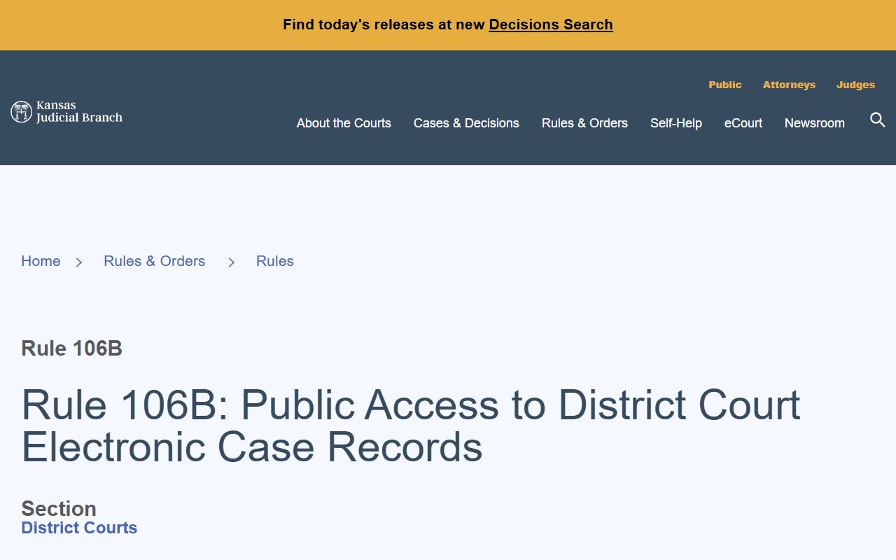 Pawnee County court records Kansas Rule 106B public access source