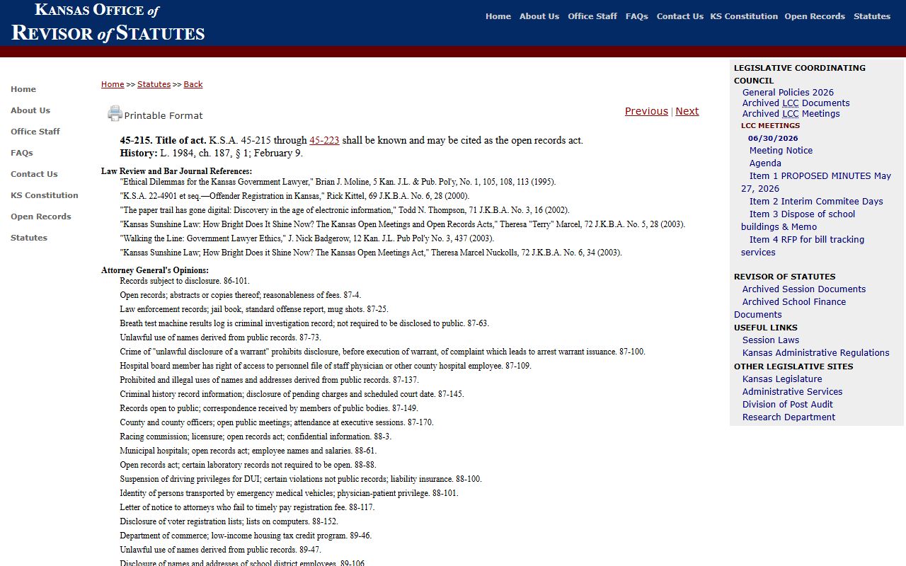 Pawnee County court records Kansas Open Records Act source