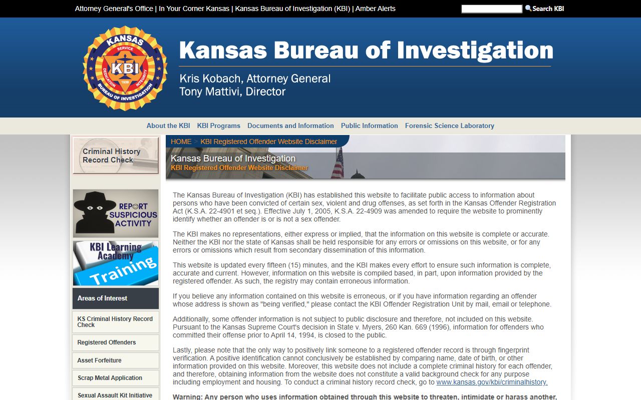 Pawnee County criminal court records Kansas offender registry source