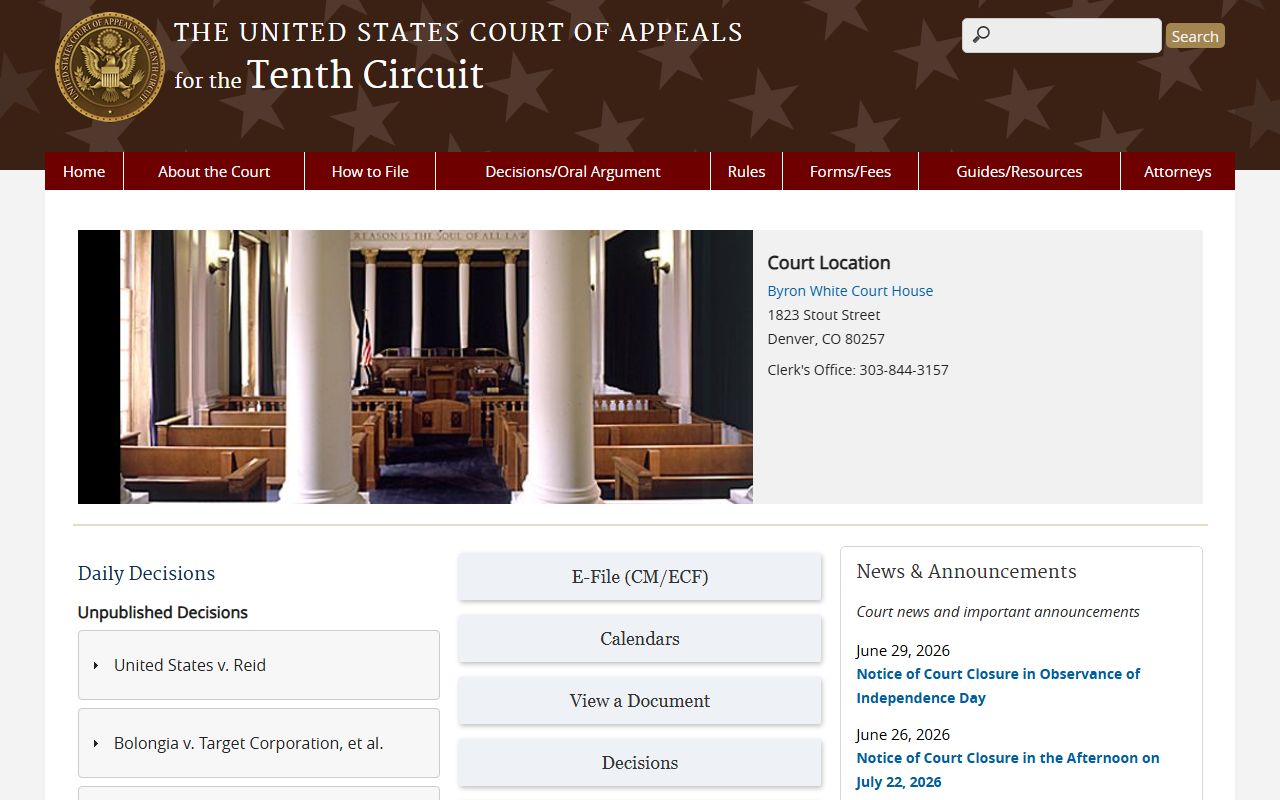 Pawnee County District Court separation from Tenth Circuit federal appeals