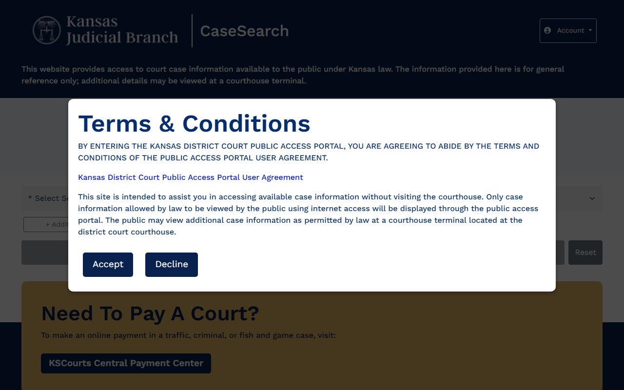 Kansas CaseSearch public district court case search portal