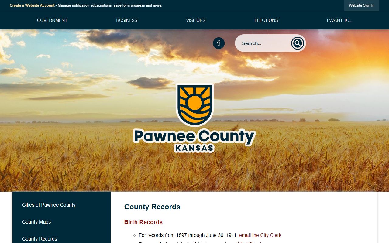 Pawnee County records guide with local record date ranges