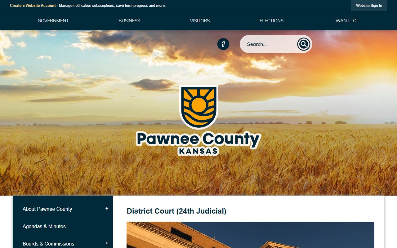 Pawnee County District Court page with 24th Judicial District phone contact