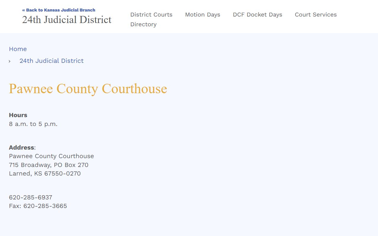 Kansas Judicial Branch Pawnee County Courthouse listing