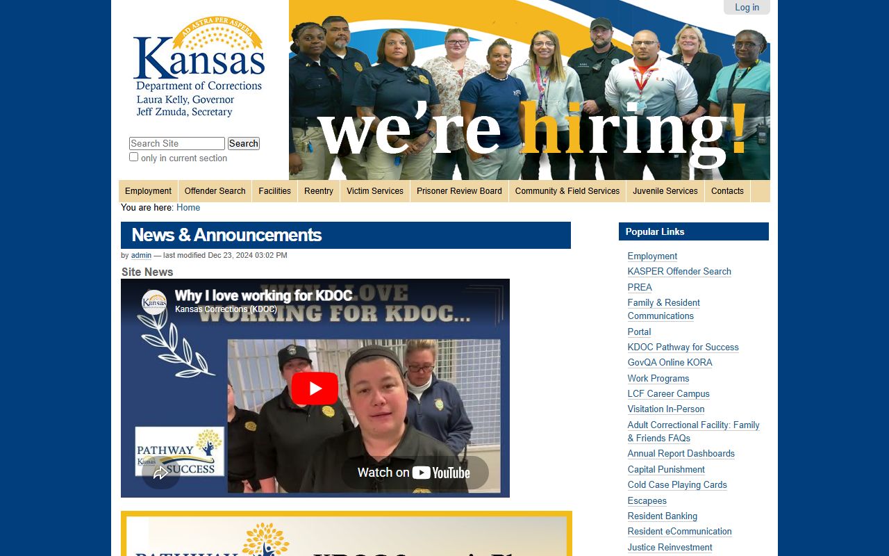 Pawnee County inmate search Kansas Department of Corrections source