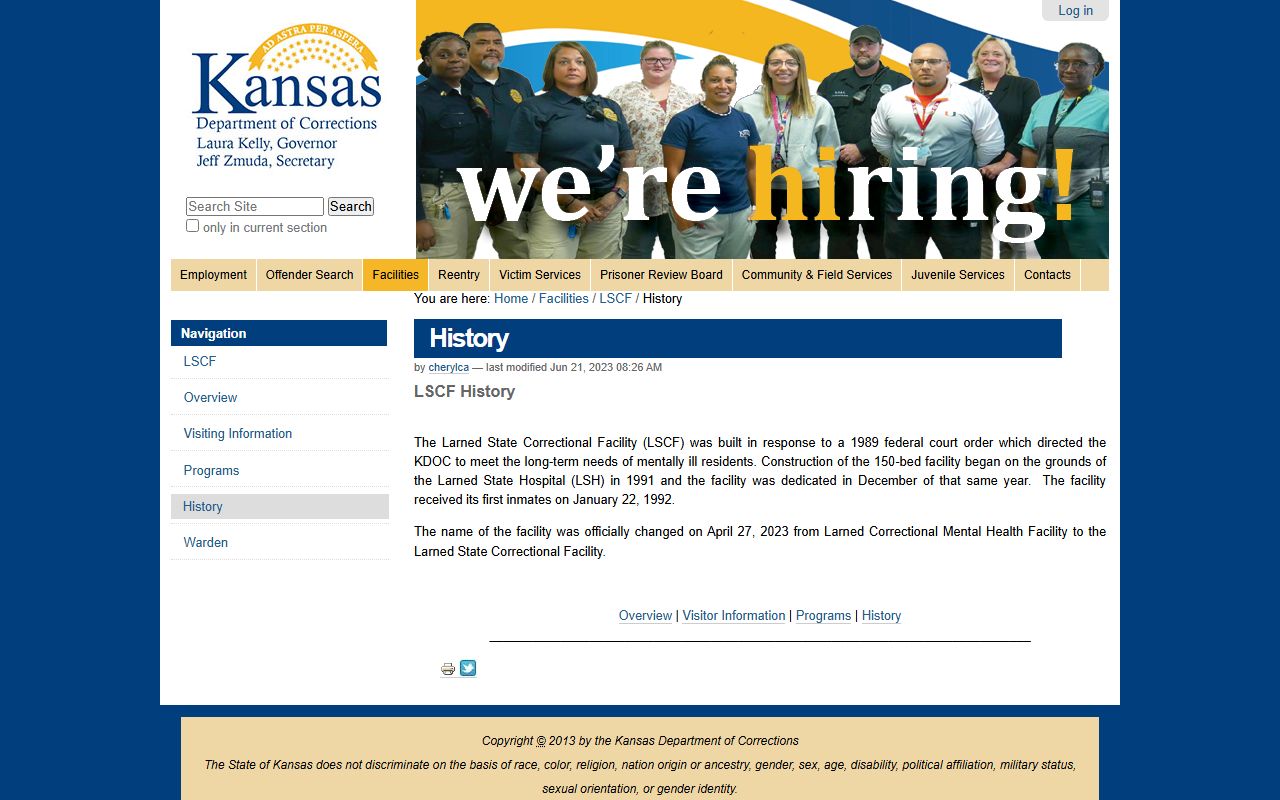 Pawnee County inmate search Larned State Correctional Facility history source