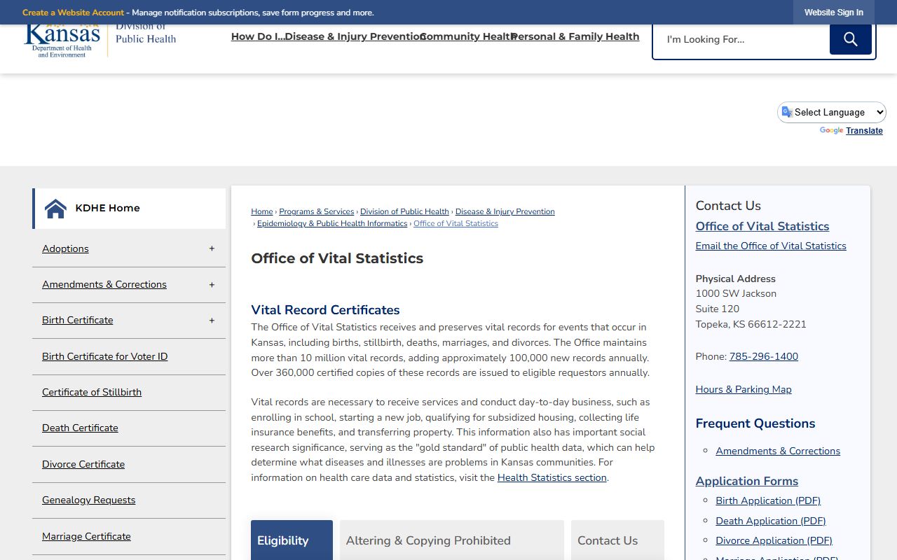 Pawnee County marriage and divorce records Kansas Office of Vital Statistics