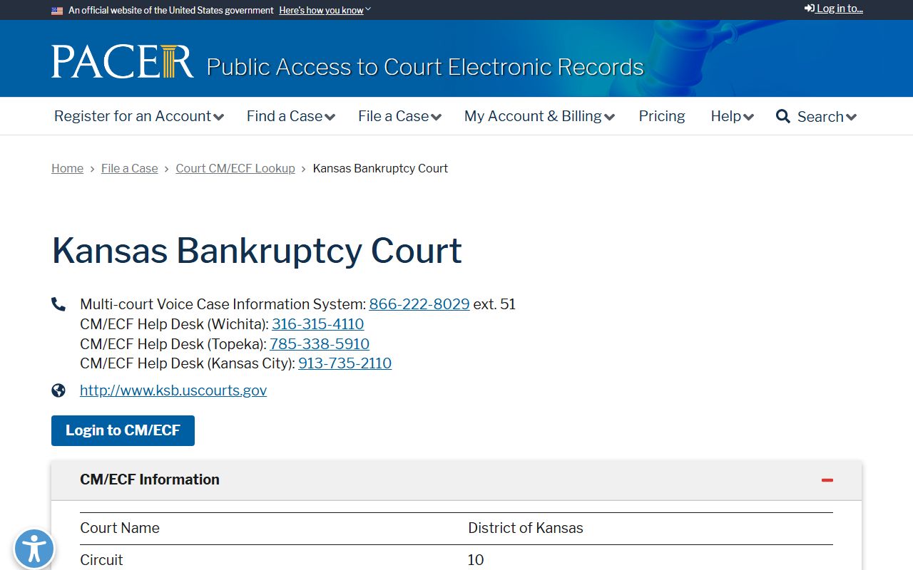 Pawnee County probate records PACER Kansas Bankruptcy Court lookup