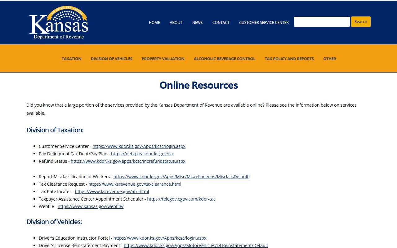 Pawnee County traffic court records Kansas Department of Revenue online services